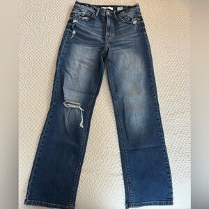 Eunina Dark Blue Distressed Straight Leg Jeans